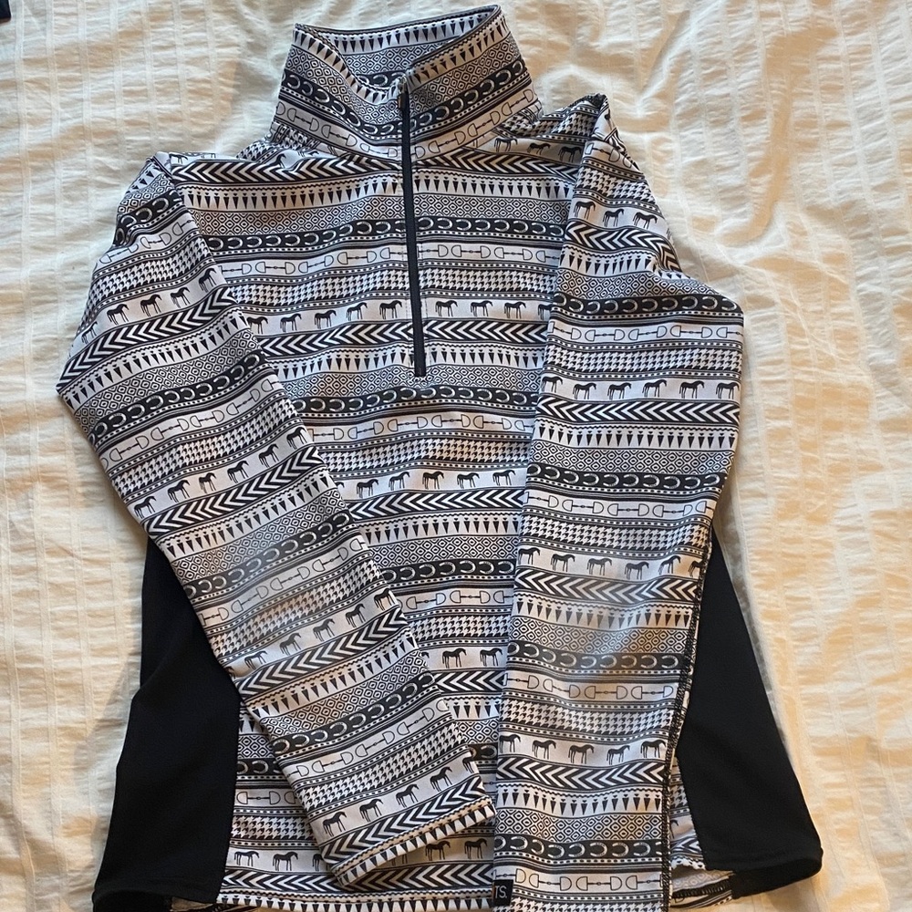Girls Kerrits Black and White Patterned quarter Zip Top for horse riding